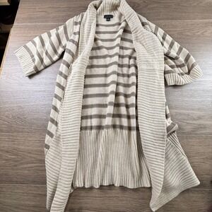 Line The Label Women's Open Front Striped Cardigan Cream Tan Size XS Casual